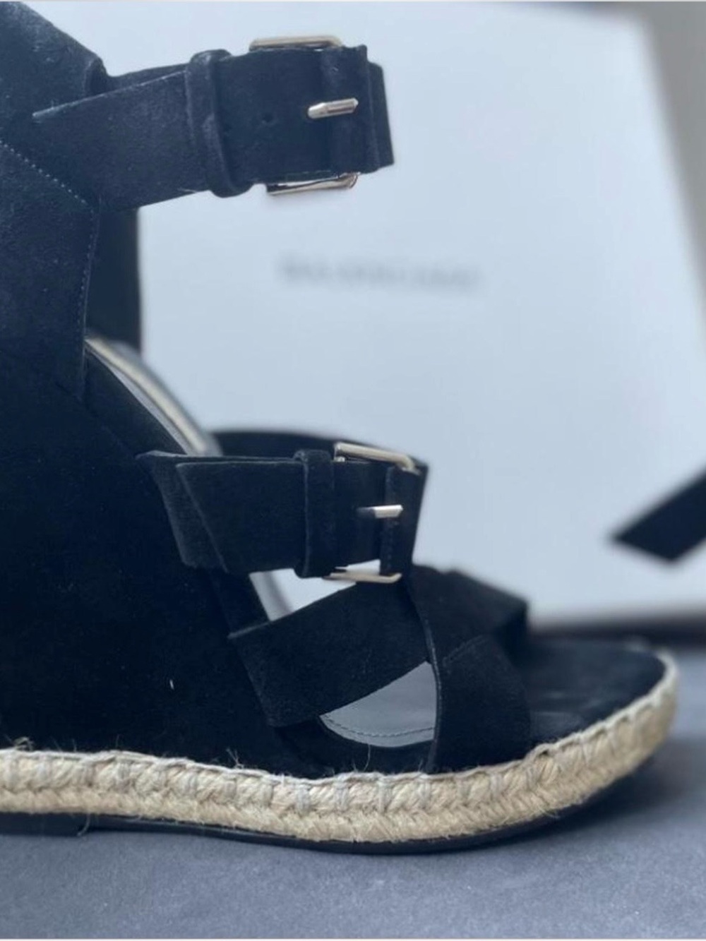 Balenciaga Black Suede Espadrille Wedge Sandals with Ankle Straps - Picture 3 of 5